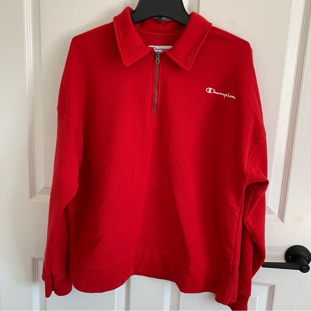 Champion Red Half-Zip Pullover Sweatshirt - Picture 1 of 9